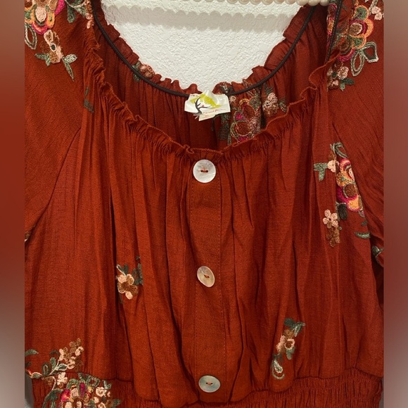Anthropologie Fig and Flower Embroidered floral Smocked Tiered Ruffle Dress L - Picture 3 of 8